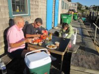 53 With Kathy and Roxanne at Larson's Fish Market, Menemsha.JPG